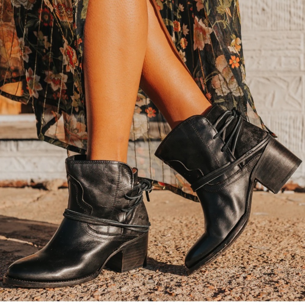 FREEBIRD Casey Black Leather Heel Ankle Boots
